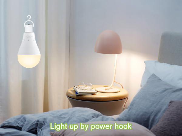 DEBAOBULB 3000K Warm Light E26 120V 9W Rechargeable Battery Operated Emergency LED Lamp Multifunctional Hook Included Home Energy Saving Lighting