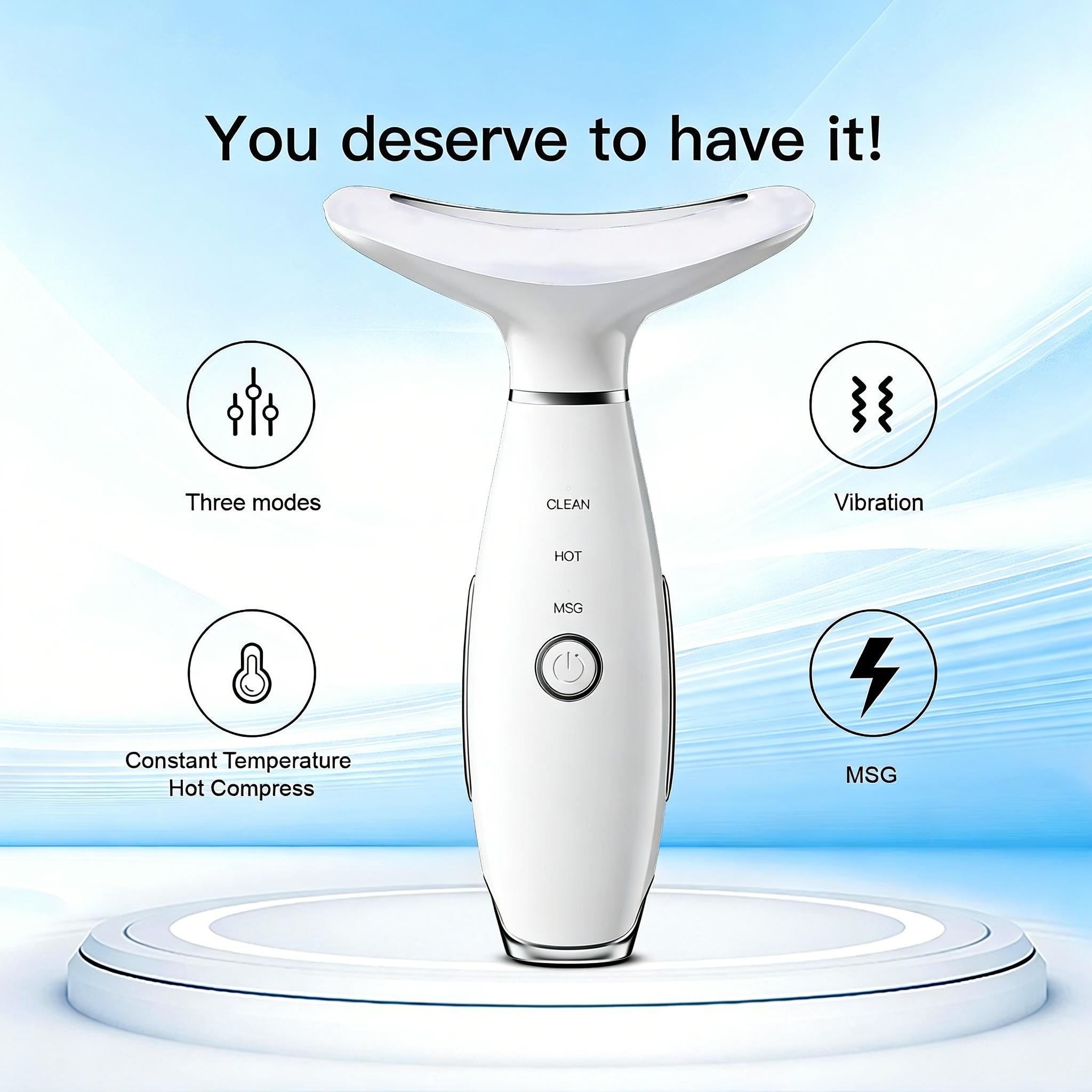 7 Colors LED Face & Neck Beauty Massager with 3 Modes (Vibration + Heating), Rechargeable Home Skin Care Tool, Thoughtful Christmas & Halloween Gift for Girls