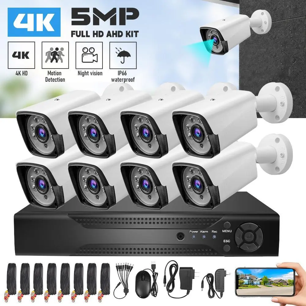 【BackToSchool】8CH 1080P Home Security Camera System with 8 Pcs 2MP Full HD Cameras, 1TB HDD DVR Recorder, Plug-and-Play Cable, Splitter, Night Vision, Motion Detection, App Control for Indoor-Outdoor Video Surveillance outdoorfun, Monitoring