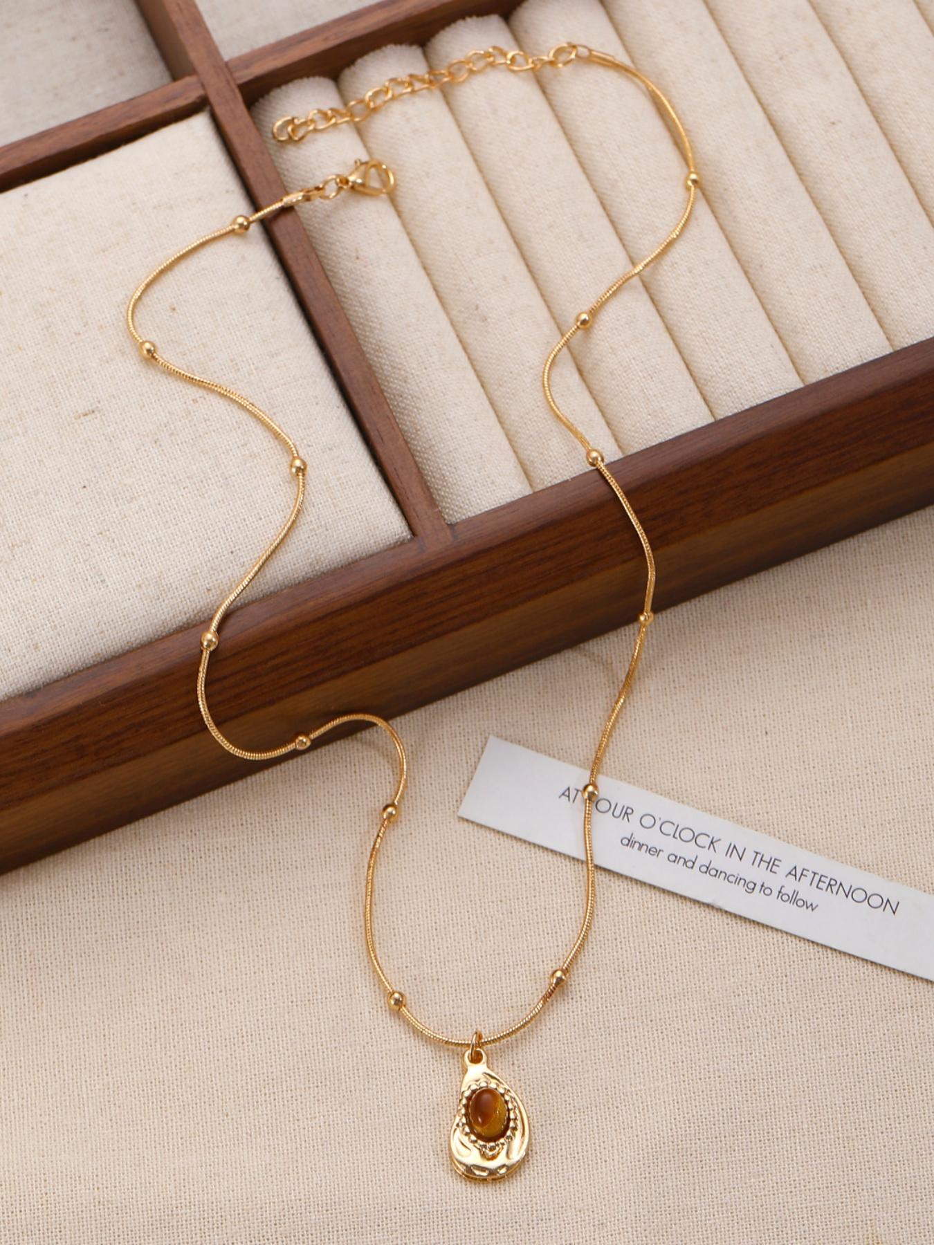 Meleard Tiger Eye Stone Necklace, High-End Unique Shirt Accessory Vintage Pendant Necklace, Suitable for Daily Wear