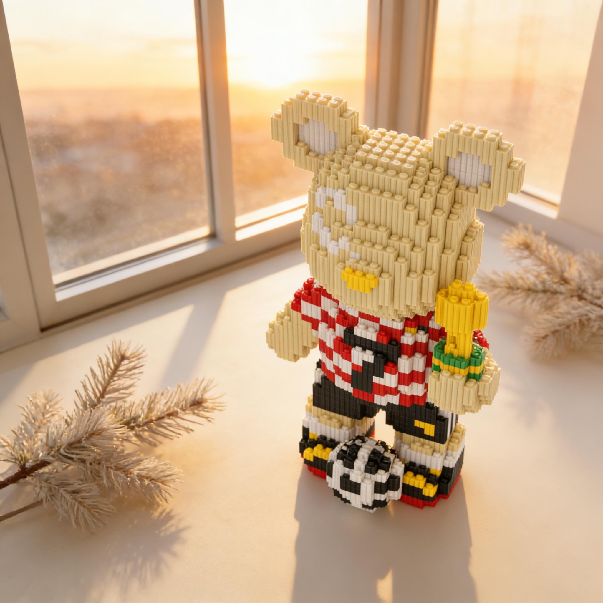 3D Puzzle Building Block Ornament, Football Champion Bear, Home Office Decor, Party Decoration, Ideal Gift for Holidays