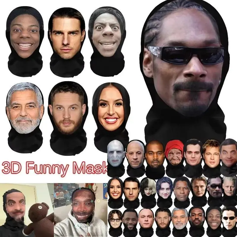 Realistic 3D Mask Full Face for Women Man Cosplay Accessories Mascaras Halloween Masquerade Mesh Headgear