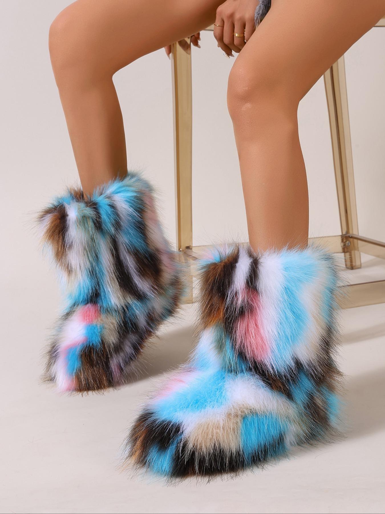 Women's Plush Lined Snow Boots, Casual Warm Fluffy Mid-calf Boots for Winter, Female All-match Trendy Shoes for Daily Wear