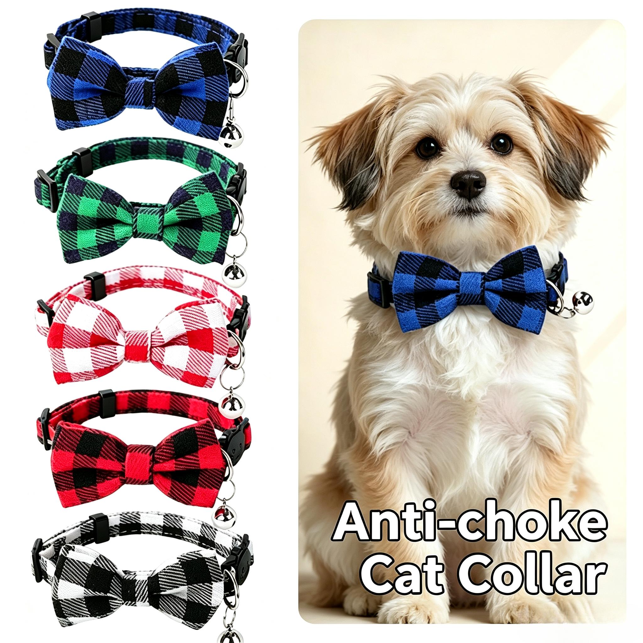 2-piece set of plaid cat bow ties with bells, pet bell collar with patches, anti-pull cat and dog collar, universal gentleman bow tie collar