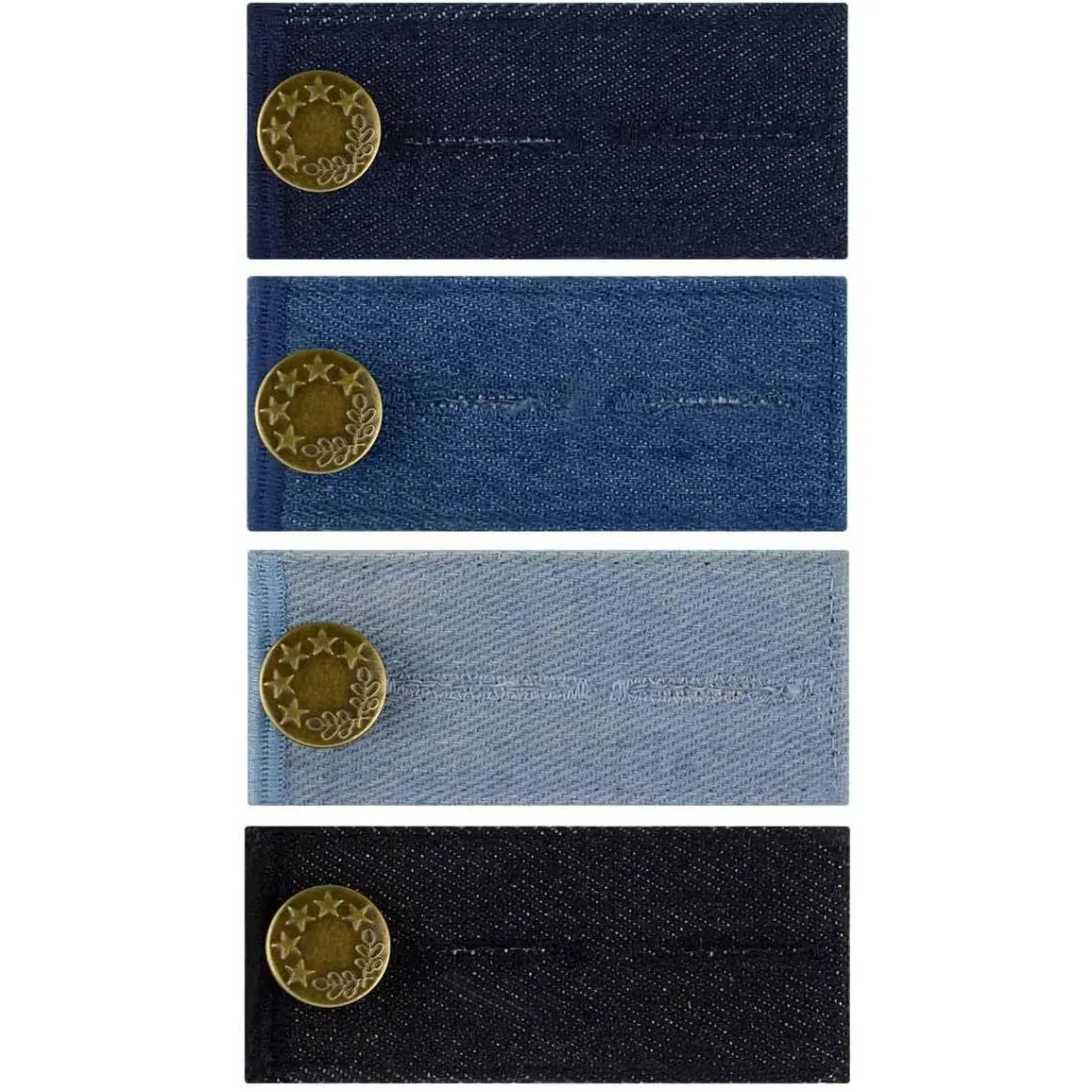 4 count Denim  Extenders Button for Pants Jeans Trousers Skirt Adjustable Waistband Extender with Metal Button for Women Men Black Blue Dark Blue Light Blue Button Extender Set ( Colors)