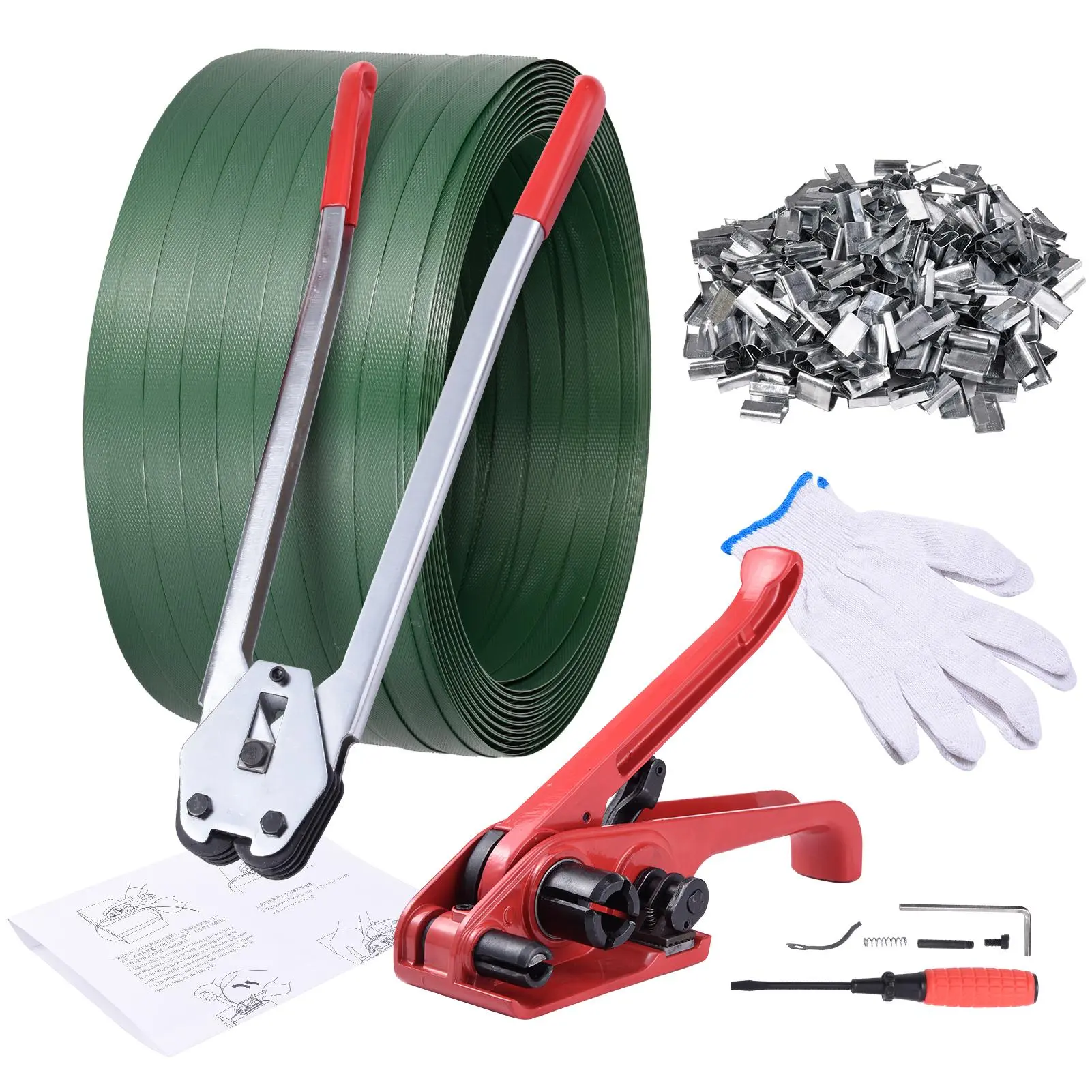 Heavy-Duty Strapping Banding Tools Kit with 2000Ft Belt, Packaging Tensioner, Gloves, Innovative Ball Tip & Enhanced Durability for Factory, Home Use