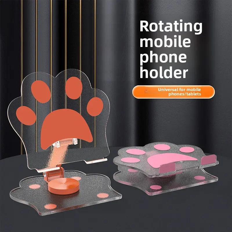 Cute Cat Claw Phone and Tablet Stand Clear Acrylic Rotatable Multi functional Universal Tablet Support Holder Adjustable Desktop Bracket For Smartphones Ipad Kindle E Readers Home Office Dorm Use