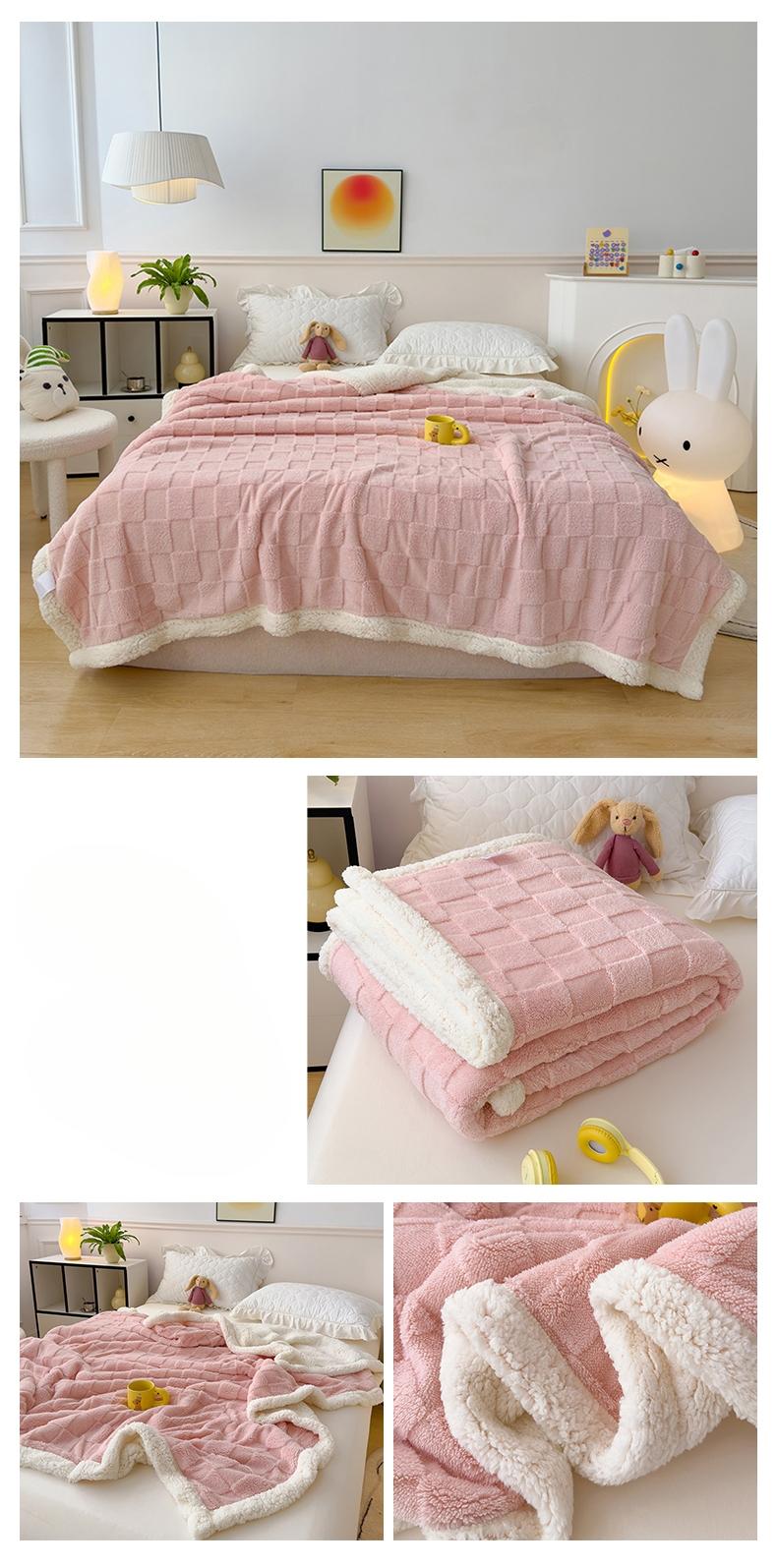 Plaid Taffeta Lamb Fleece Blanket, Thick Warm, Cozy Blankets, Suitable for Autumn Winter, Single Double Use, Dormitory Sofa Cover Blanket