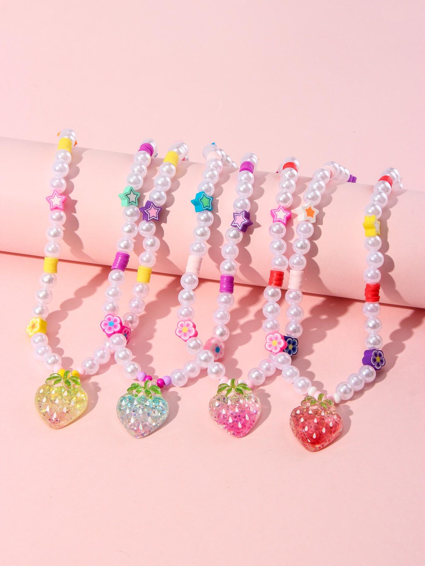 4pcs/set Acrylic Strawberry Pendant Bracelet Set, Cute Floral Design, Perfect for Girls' Birthday Parties, Casual Wear, All Seasons