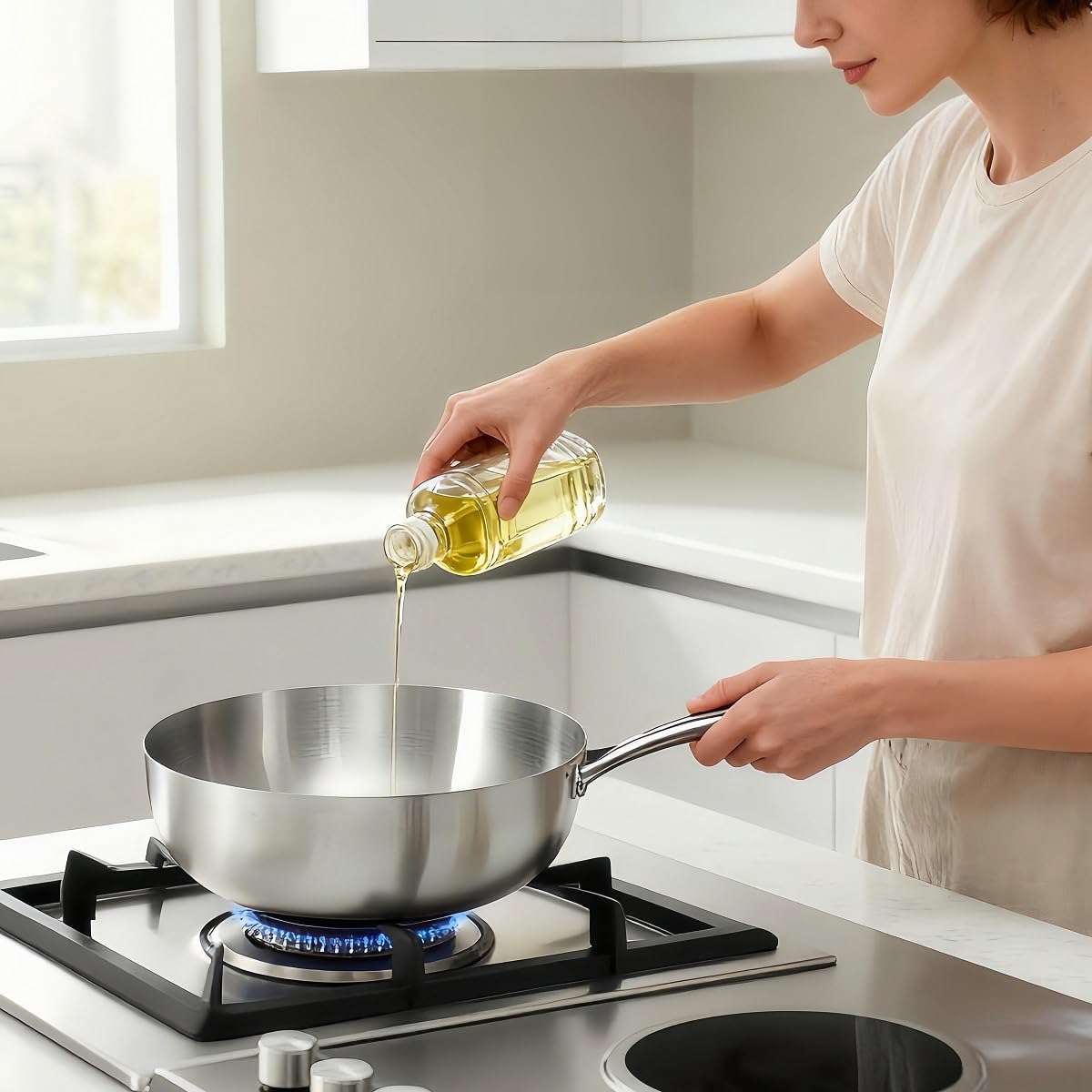 Tri-ply Stainless Steel Saute Pan 5-Quart with Clear Lid Deep Frying Pan for Chef's Cooking Wok Induction Oven Dishwasher Safe, Compatible with  Cooktops(Detachable Handle,11 Inch)