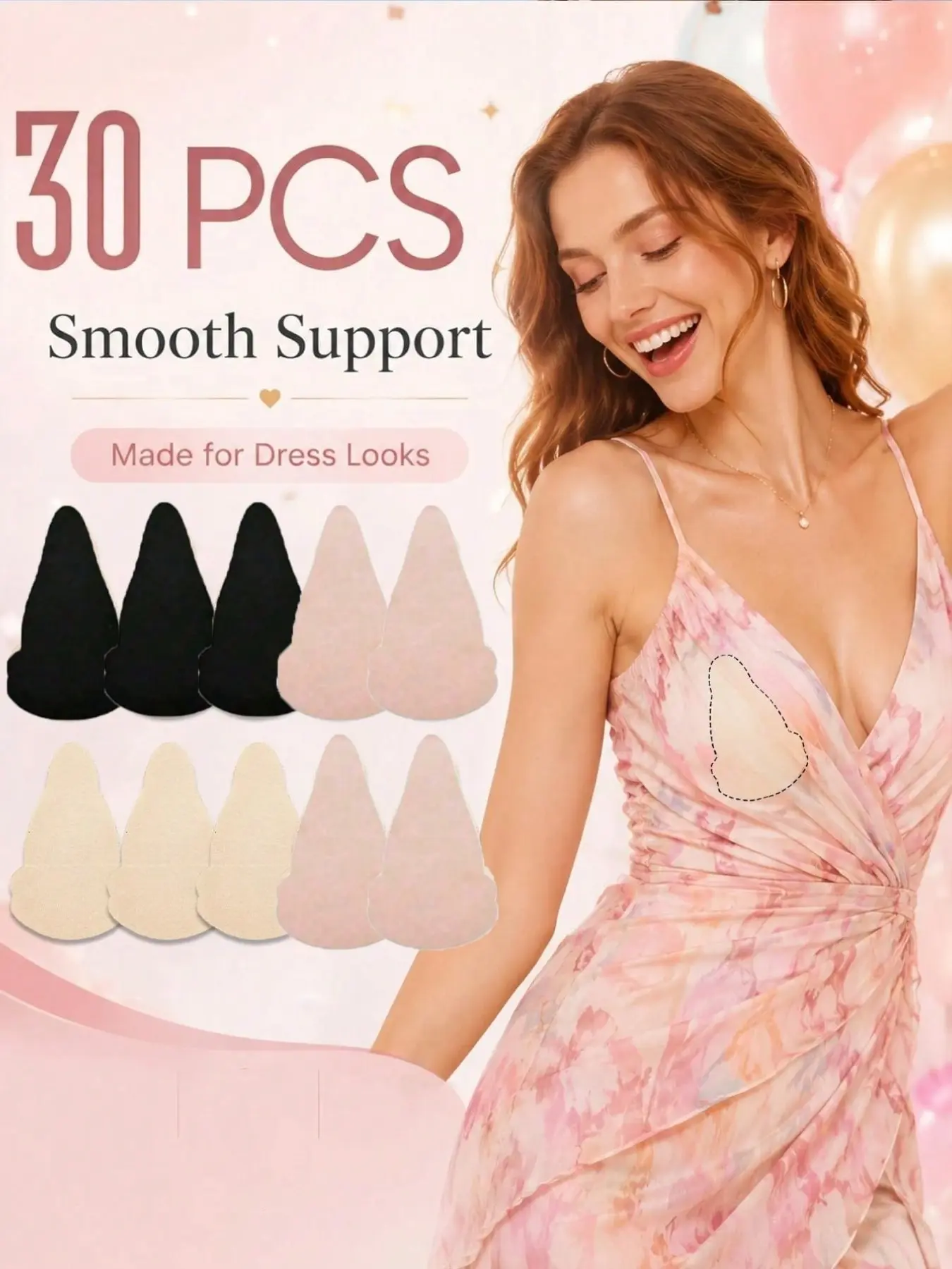 30 Pcs Invisible Non-Slip Lift Bra Pads, Bra Inserts Padding, for Large Breasts, Anti-Reflective, Prevents Drooping, Disposable Elastic Non-Woven Nipple Pads