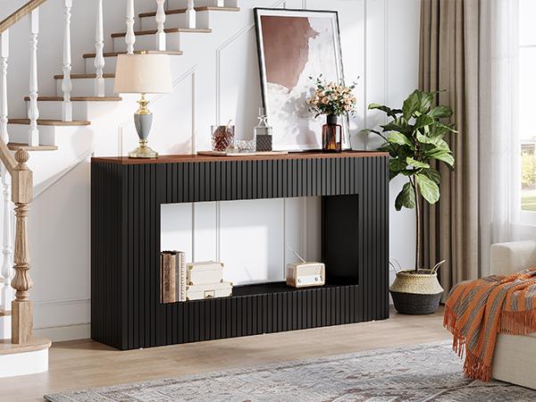 LITTLE TREE Modern Console Table, 55-Inch Wood Entryway Table with Storage, Narrow Long Sofa Table Behind Couch Table for Living Room, Foyer, Hallway