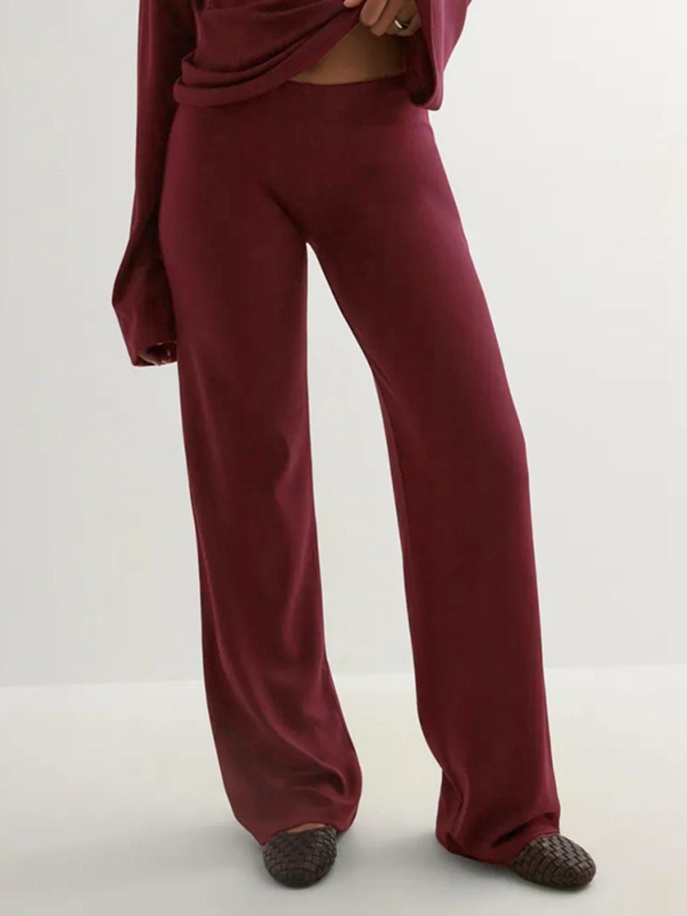 Women's New Fall Fitted Round Neck Flare Sleeve Top & Elastic Waist Straight Leg Pants Set, Casual Fashion for Daily Wear