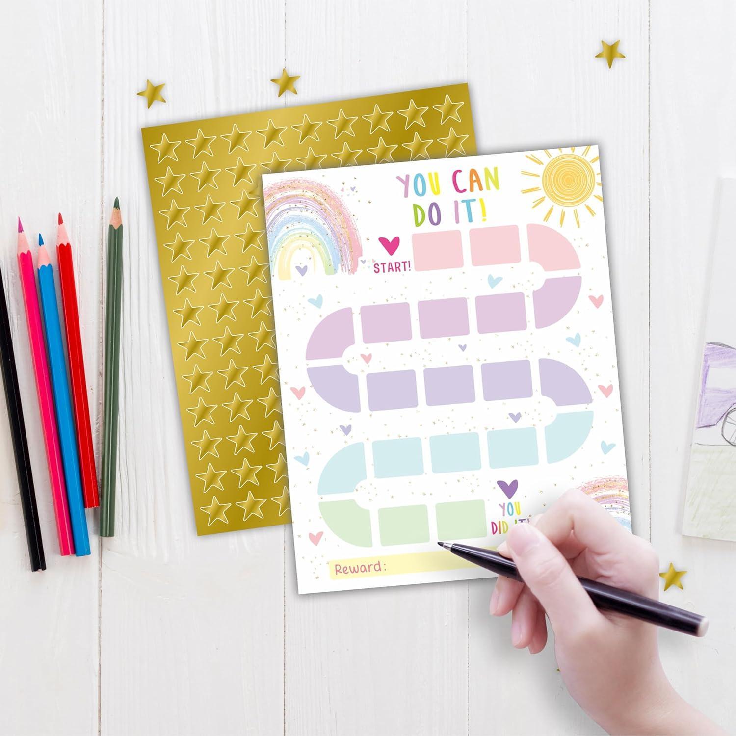 10  Chart with 206 Golden  Stickers-Boho Rainbow Theme -Incentive Chart,Positive Behavior  Chart for , Homework Assignments, Attendance(8"X10")-A03