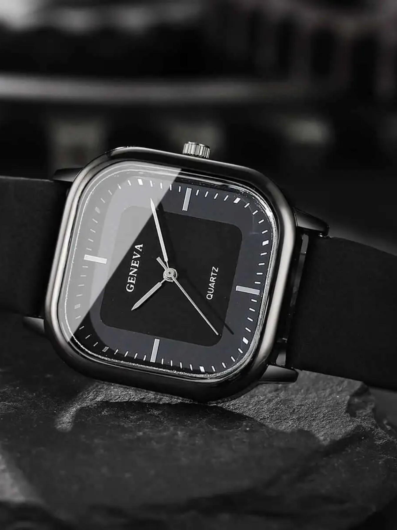 Elegant Fashion Business Leather Strap Square Men's Watch, Rectangular Analog Quartz Watch, Perfect Gift for Valentine's Day and Birthday