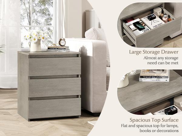 FOTOSOK Nightstand Set of 2, White Nightstand with 3 Drawers, White Bedside Table 3 Drawer Nightstand, 2 Pcs