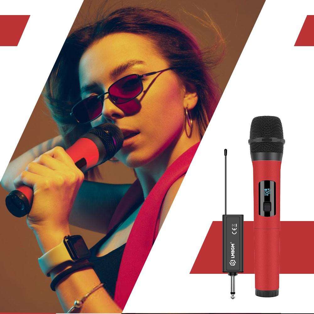 LMBGM  Dynamic Wireless Microphone, Leather-Touch Grip & Anti-Howling Clear Sound, Plug & Play 30m Stable Transmission, With LCD Display Mic & 6.35mm Receiver, Perfect for Home KTV, PA Speakers, DJ Mixers, Parties & Events.