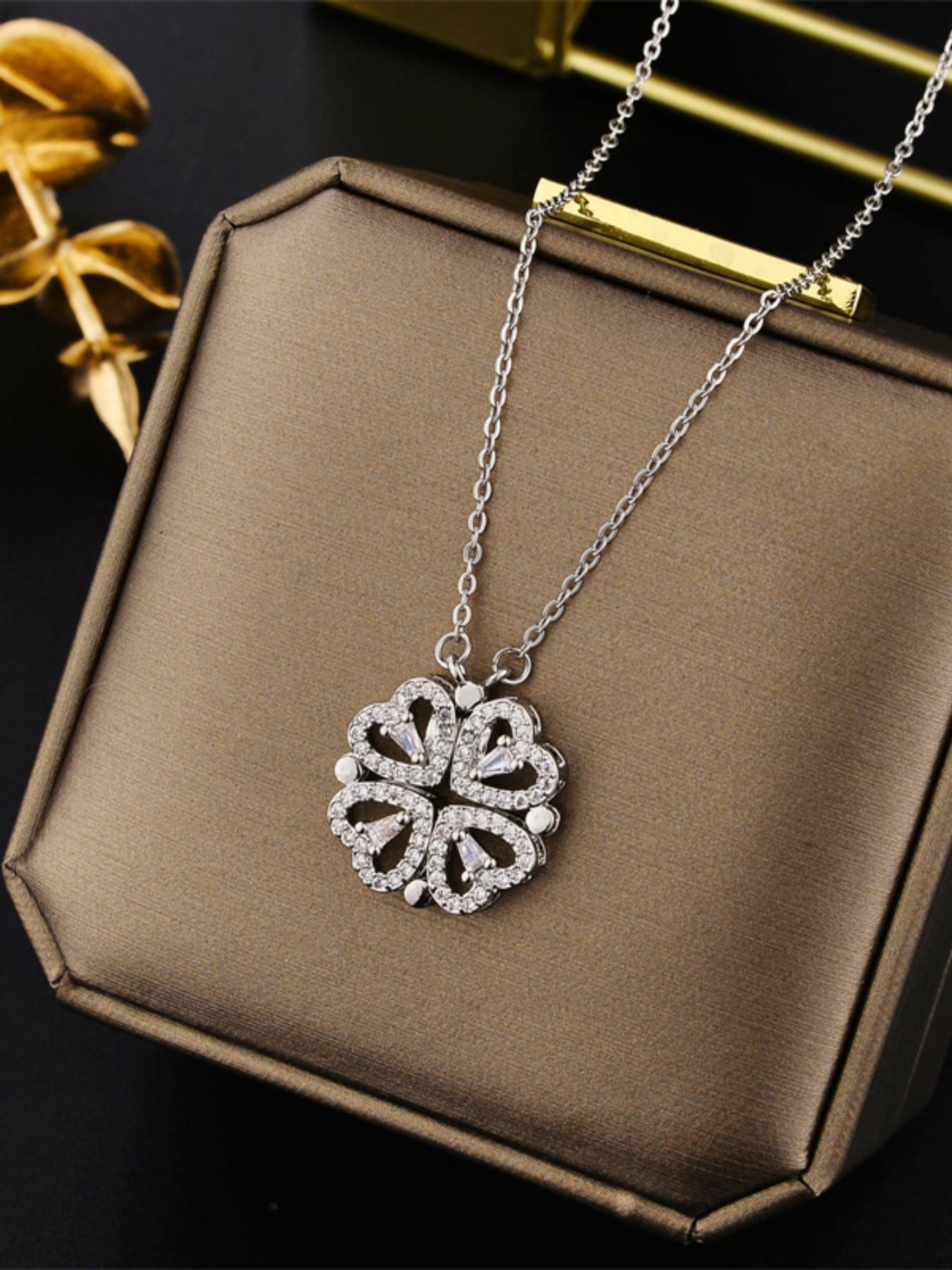 Women's Titanium Steel Heart Four-Leaf Clover Necklace, Elegant Gift for Her, All Seasons Jewelry, Perfect Festival Present