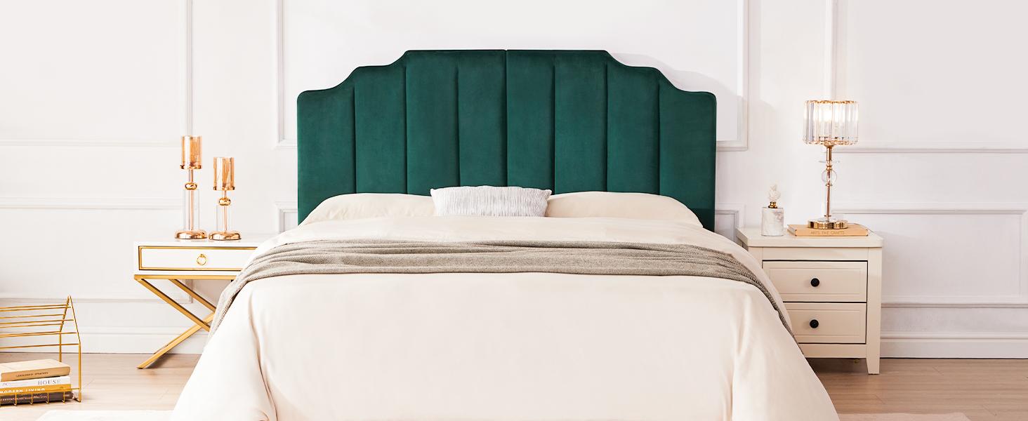 Queen/King Upholstered Headboard, Velvet Head Board, Tufted  Headboard only, Elegantly Curved Headboards only, Modern Vertical Channel Design Bed Head Board