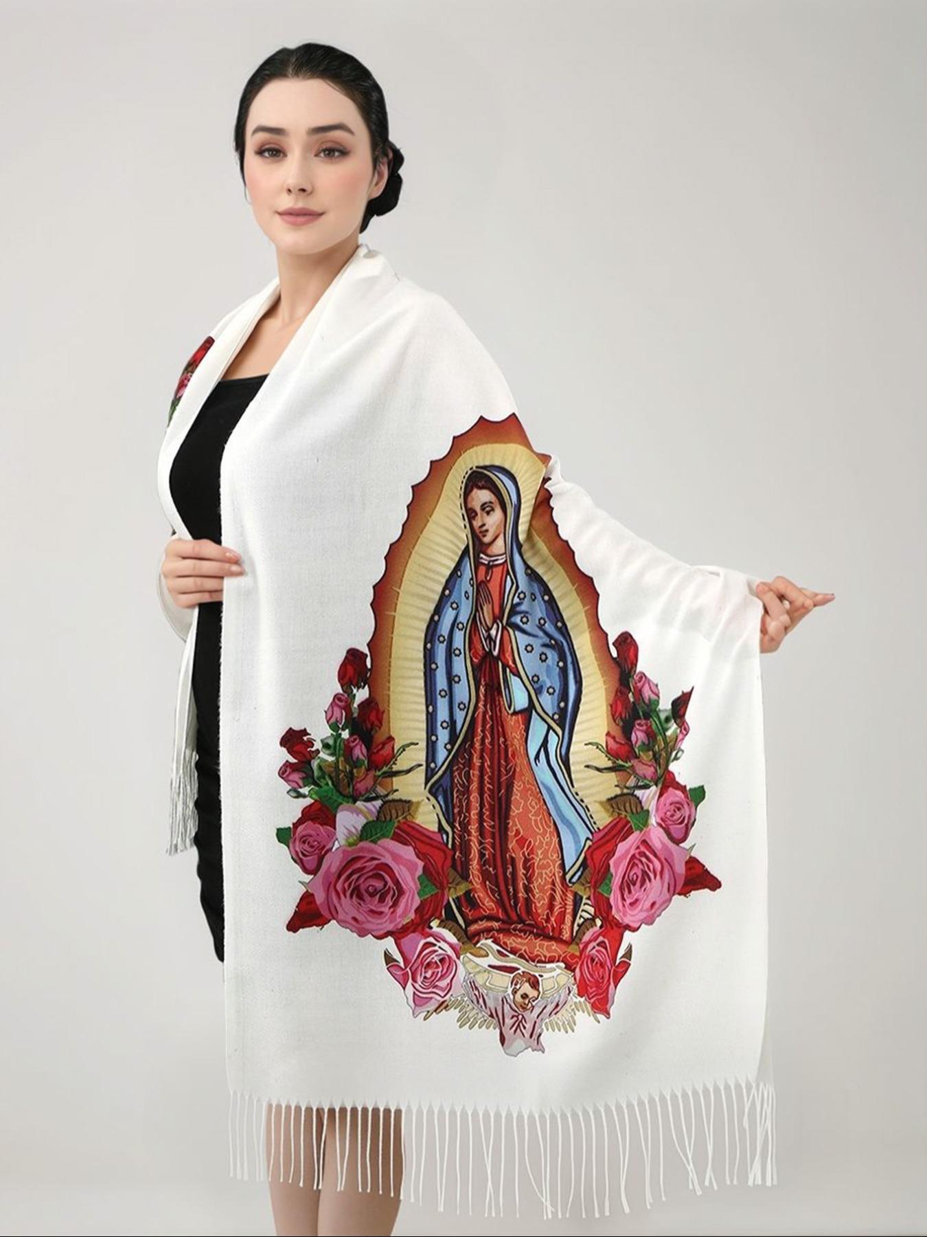 Elegant Printed Polyester Scarf with Tassel Fringe, Shawl Wrap for Women, Windproof & Warm, Perfect for Parties & Gifts, Tassel Decor Shawl