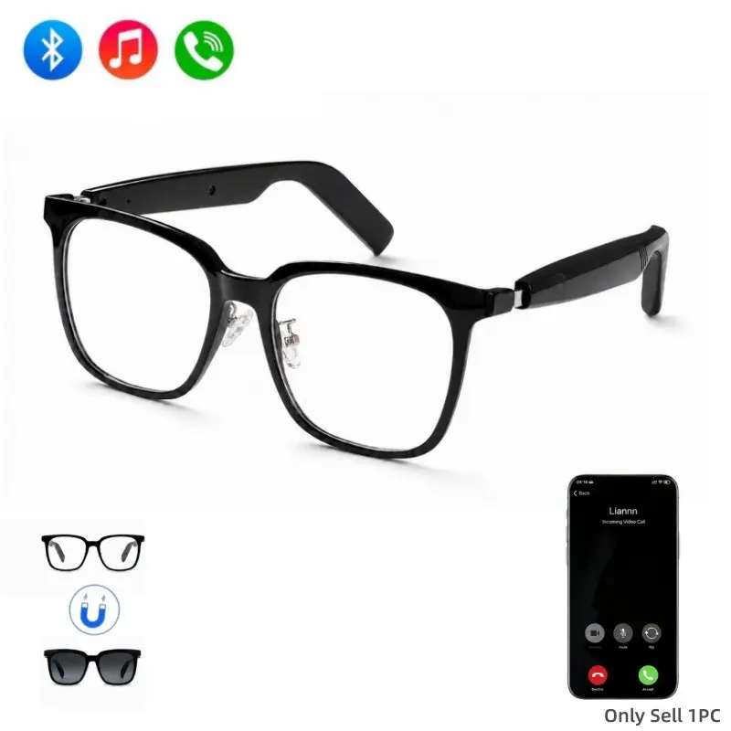 2-in-1 Magnetic Clip-On Bluetooth Glasses, Open-Ear Smart Audio Glasses for Men Women with Music, Hands-Free Calls, Touch Control and Voice Assistant