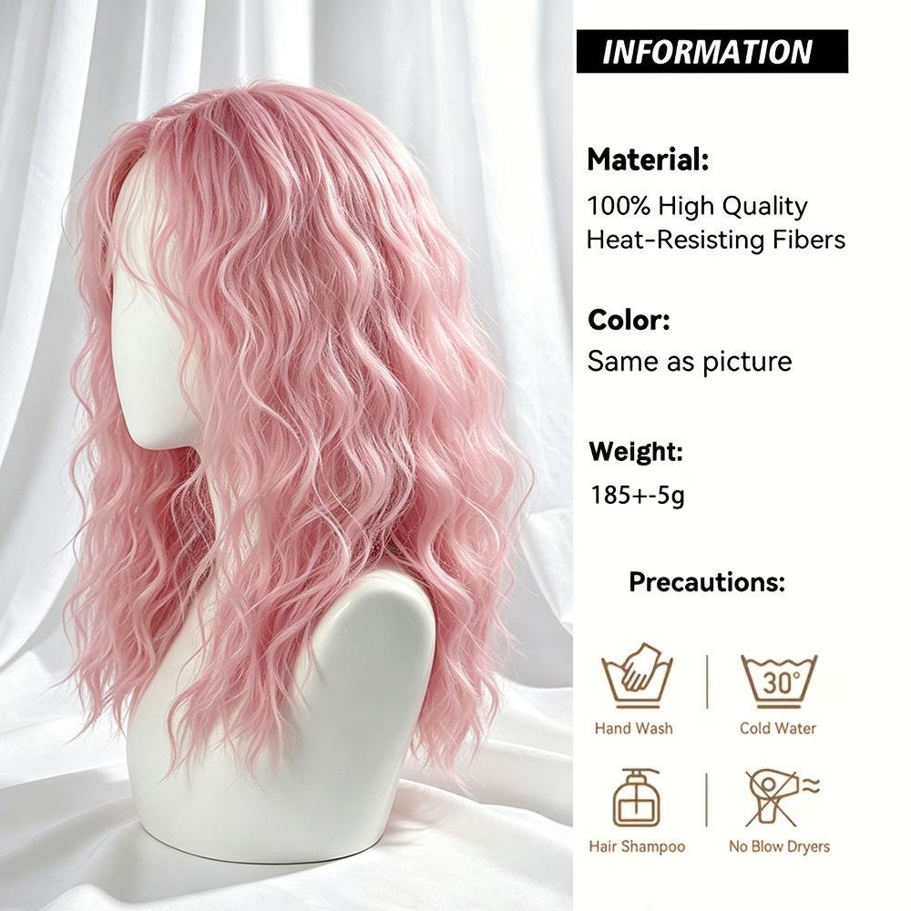 Medium-Length Wavy Women's Wig with Bangs, Loose Wave Wigs, Synthetic Fiber Rose Net Comfortable Breathable Wig, Ideal for Halloween, Holidays, Daily Use