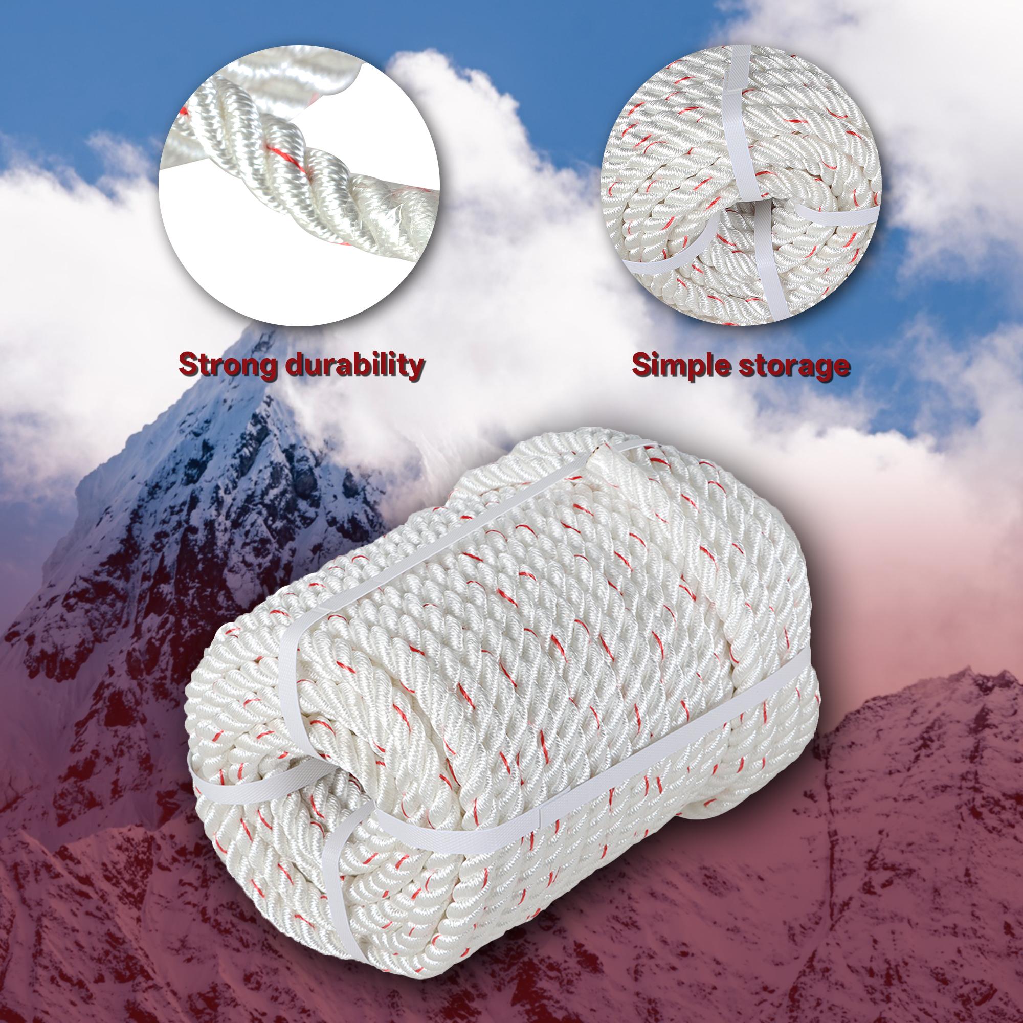 findmall 5/8" & 1/2" Braid Polyester Rope Bull Rigging High Force Polyester Rope 150/ 100 FT White Red/ White Grey Blue