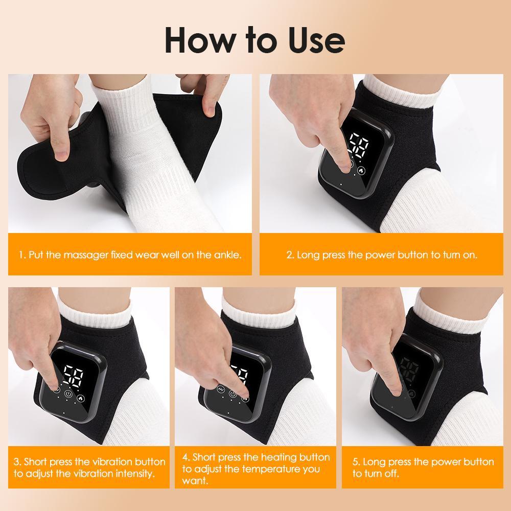 2PCS Ankle Support Device, 3 Heat Settings 48-58°c, 3 Massage Levels, 15-Minute Timer, Touchscreen Operation, Universal Adhesive Strap, USB Rechargeable Massagers