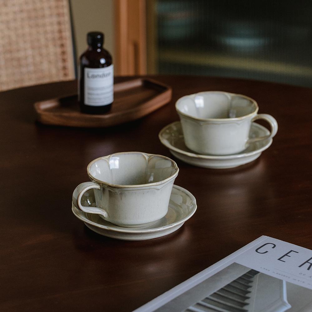 Vintage Ceramic Coffee Cup Set, Home & Commercial Use, Creative Kiln-Changed Latte Art Cup, Cappuccino Mug, Dessert Plate  Vintage Coffee Mug☕ 🥐 🍰  therapeutic cup for Cappuccino   Latte Art Coffee Cup