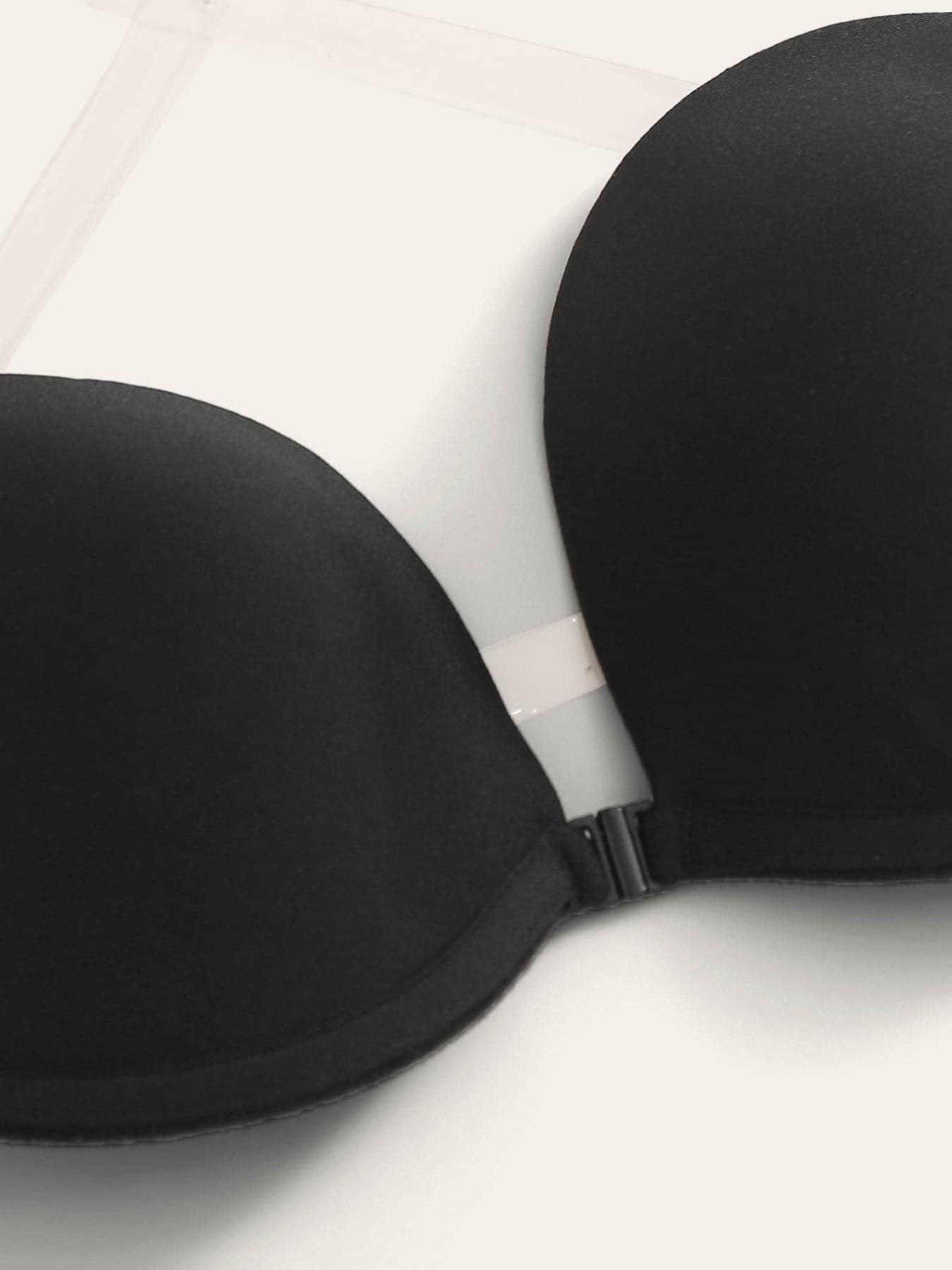 Front Closure Invisible Backless Bra with Clear Straps, Push Up Seamless Bra for Formal Evening Dress Wedding Outfits, Front Close Bra