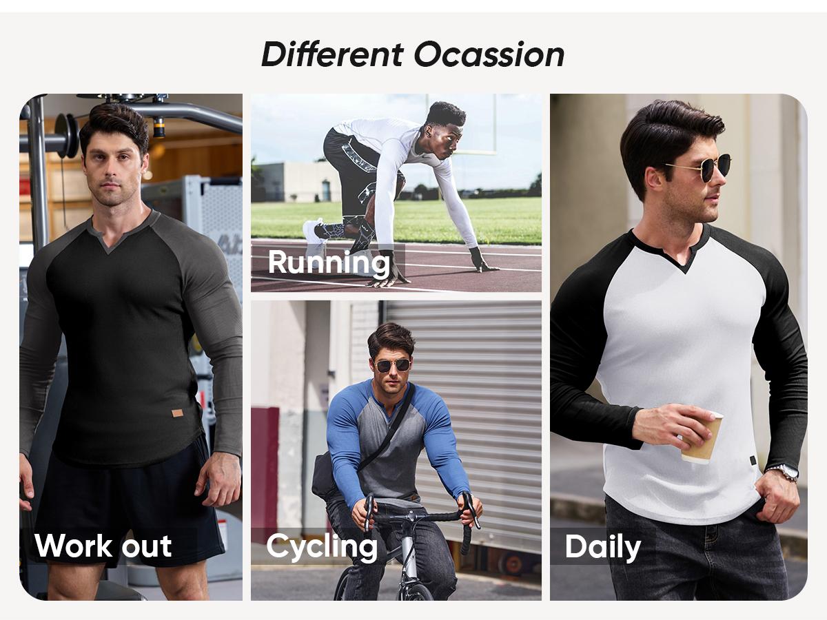 JMIERR Mens Long Sleeve Muscle T Shirts Casual V-Neck Longline Ribbed Tee Shirts
