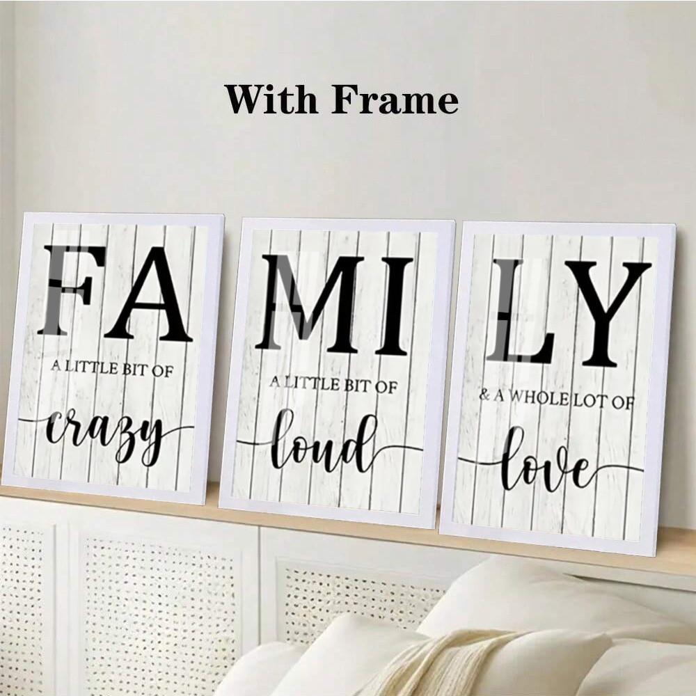 3-Piece Optional Wooden Frame Modern Simple Black White Family English Alphabet Typography Art Canvas Poster High Precision Color Micro-spray Moisture-proof Coating Clear Text No Color Difference Excellent Flatness Living Room Shared Space Decor