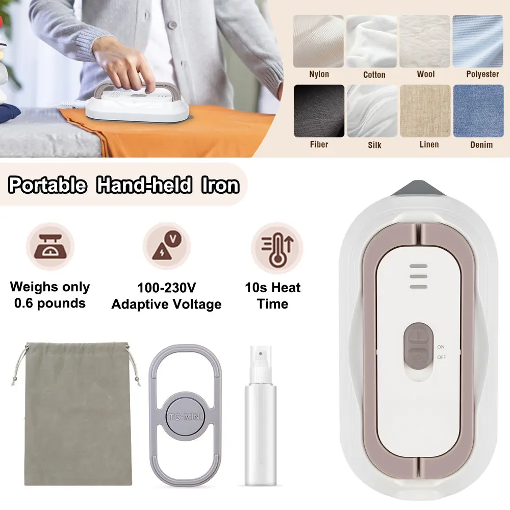 Pretty Moment Portable Handheld Travel Iron, Foldable Mini Electric Iron for Clothes, 10s Fast Heat, 100-230V Adaptive Voltage, 0.6lbs Lightweight Fabric Wrinkle Remover, Compact Garment Iron for Home, Business Trip & Dorm Use