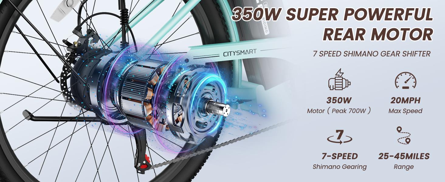 MOONCOOL Electric Bike for Adults, 700W Peak Power City Cruiser Ebike, 40 Miles 20MPH Electric Bicycle with 36V 10.4Ah Removable Battery, 7-Speed and Shock Absorber Electric Commuter Bike MOONCOOL Electric Bike for Adults, 700W Peak Power City Cruiser Ebike, 40 Miles 20MPH Electric Bicycle with 36V 10.4Ah Removable Battery, 7-Speed and Shock Absorber Electric Commuter Bike