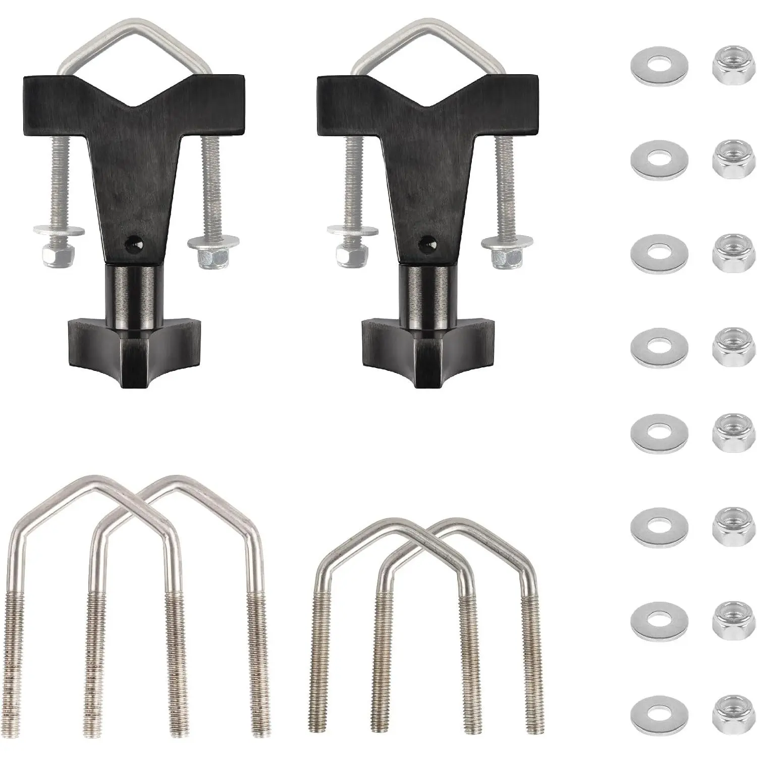 Black U-Shaped Aluminum Jack Tube Mounting Kit Brackets with Bracket Base, 1-2.5" Fit for Tube Bumpers, Roll Cages