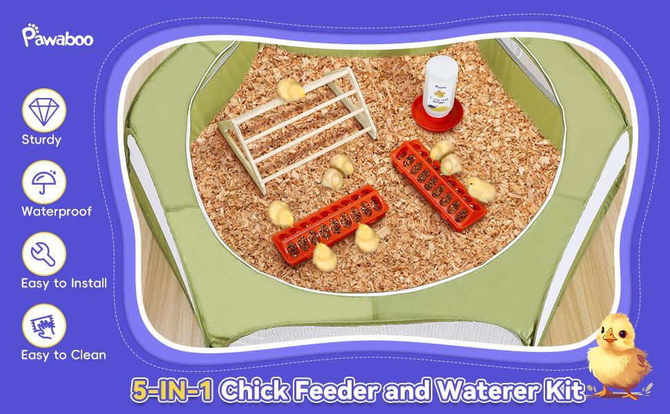 Pawaboo 5-in-1 Chicken Brooder Box for Chick Starter Kit, Includes Pet Cage Tent, Chicks Perch, Chick Feeder, 1.1L Chick Waterer, Baby Chick Supplies (Brooder Set), Green + Red + Wood Color Pawaboo 5-in-1 Chicken Brooder Box for Chick Starter Kit, Includes Pet Cage Tent, Chicks Perch, Chick Feeder, 1.1L Chick Waterer, Baby Chick Supplies (Brooder Set), Green + Red + Wood Color