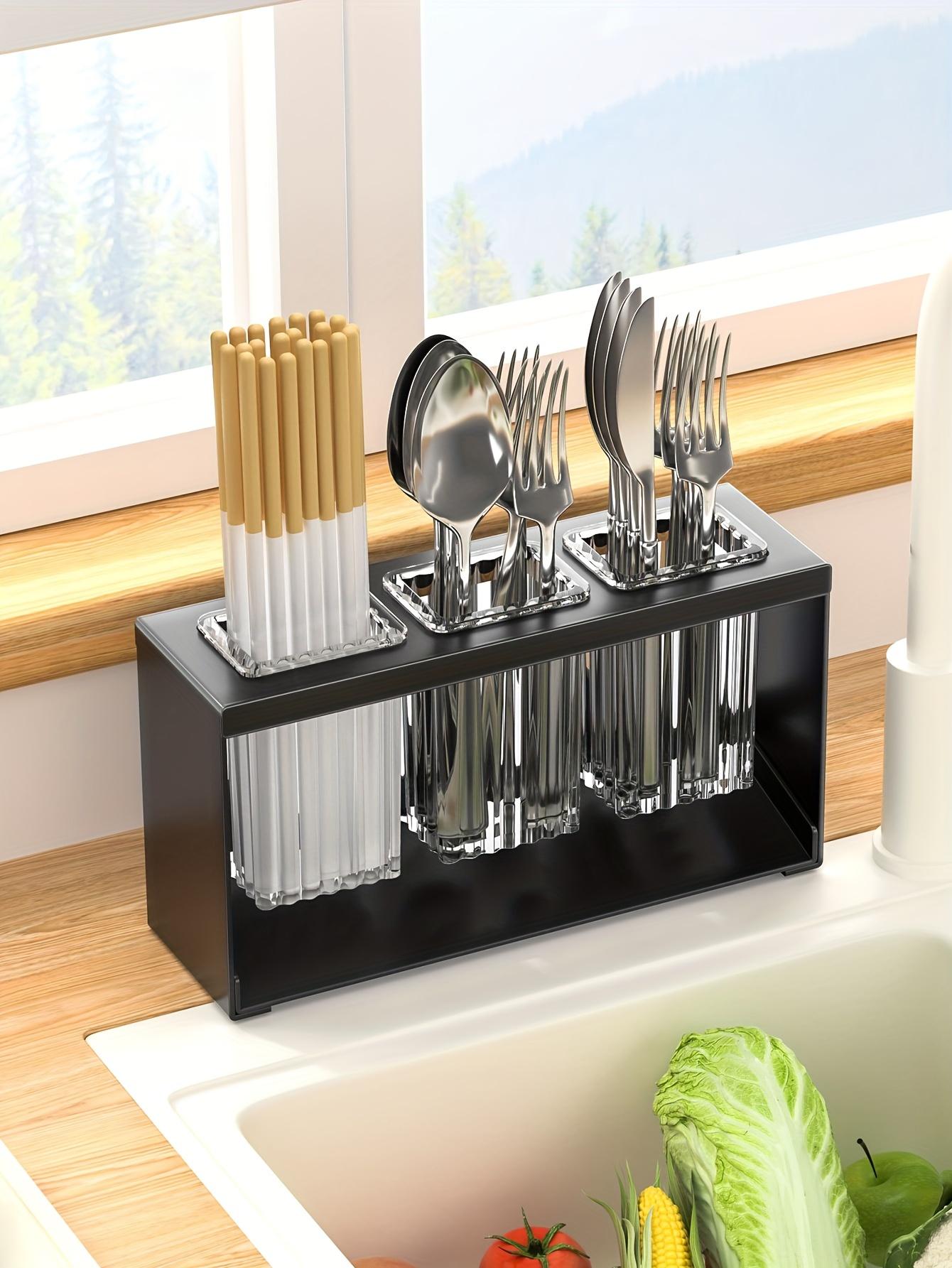 1pc Multifunctional Drain Rack With Built-in Drainage Storage Box, Household Chopstick Tube, Kitchen Tableware Storage Rack, Knife, Fork And Spoon Storage Rack, Countertop Storage, Organiser, Drainboard Dish Drainers