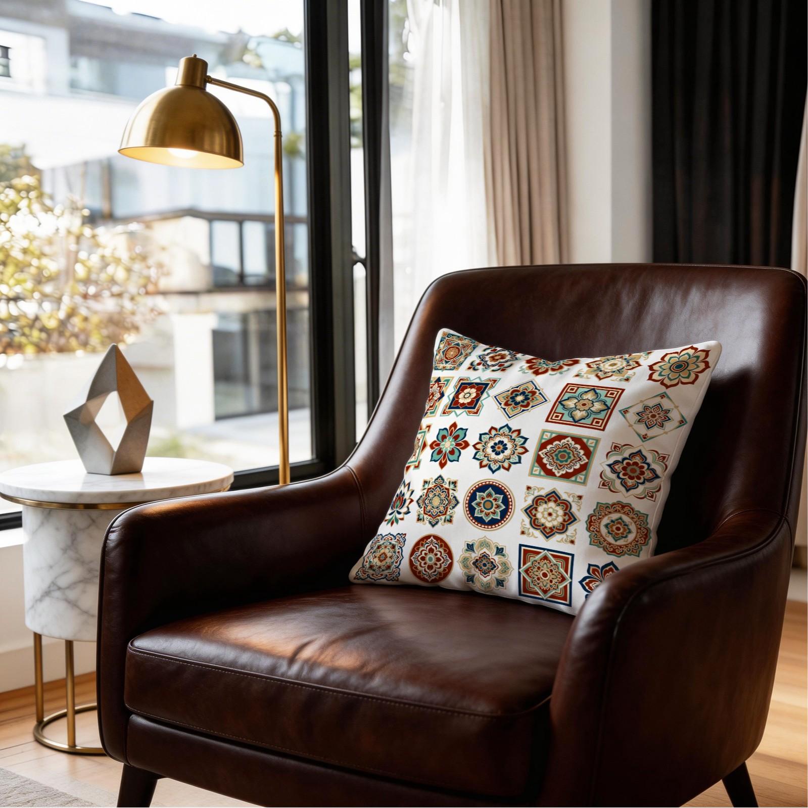 1 Pack 18×18 Inch Boho Mandala Throw Pillow, Vintage Floral Accent Cushion, HD Digital Print Decorative Pillow, Non-Fade Home Decor Pillow for Sofa, Bed, Living Room, Bedroom