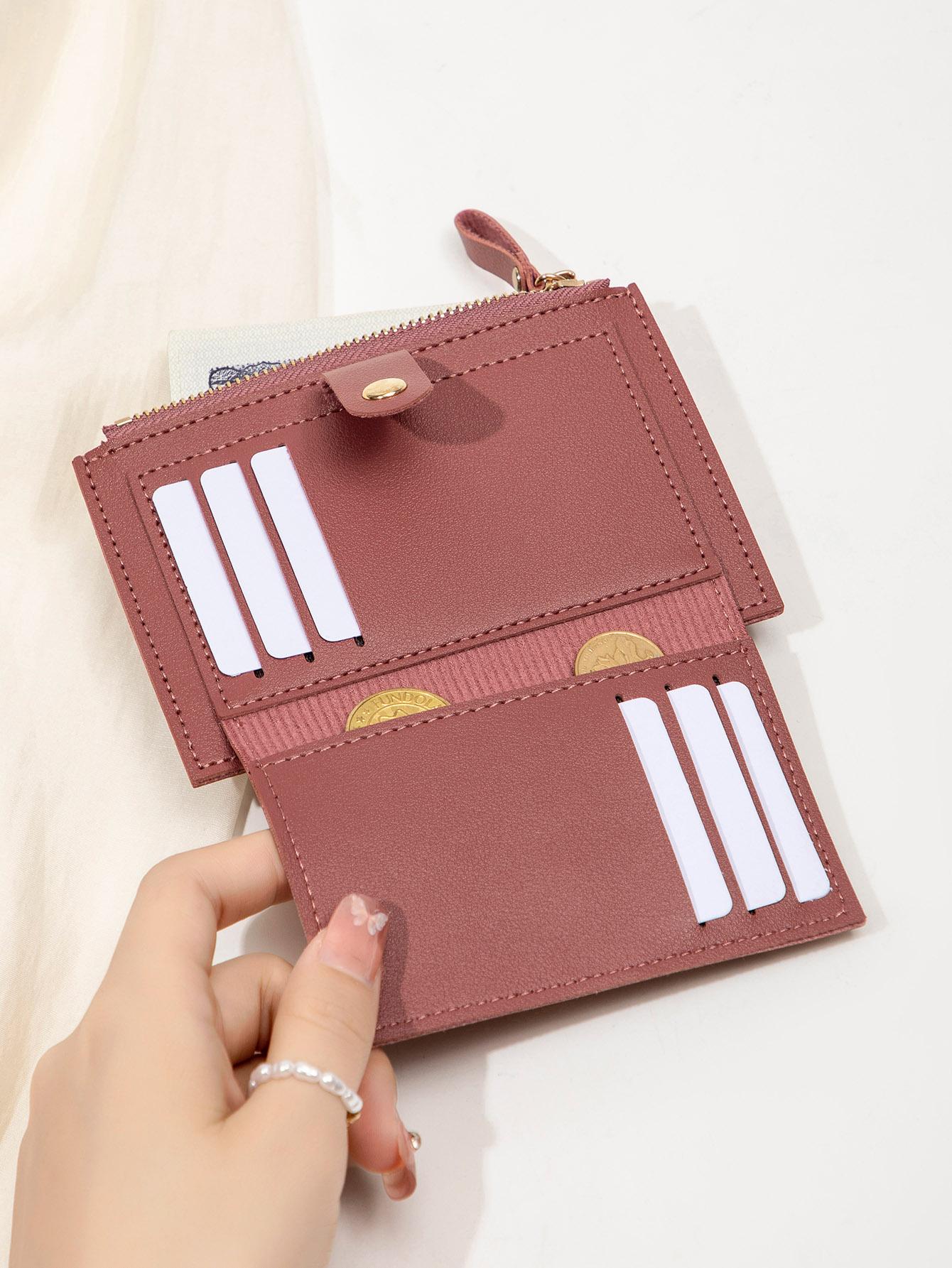 Women's Simple Style Plain Color Zipper Short Wallet, Casual Trendy Versatile High-quality Wallet, Fashionable Wallet for Daily Use, PU Leather Wallet