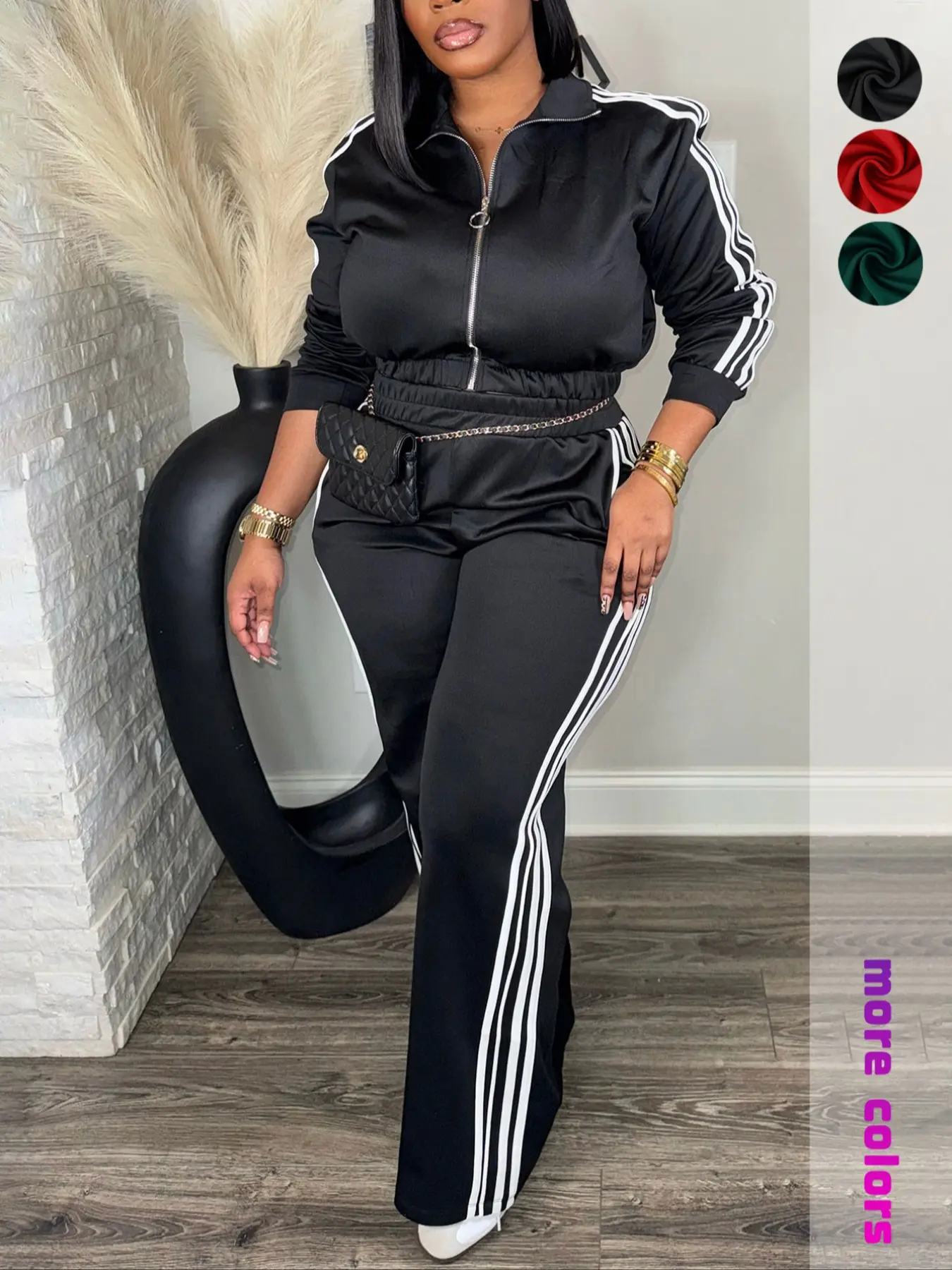 Plus Size 2 Piece Tracksuit Set for Women – Zip Up Long Sleeve Jacket and High Waist Pants, Casual Streetwear Outfit, Casual Sports Wear, Plain Tracksuit Set, Sweatsuit Set Outfit, Sports Clothing Set, Sporty Set, Sportswear Street Style