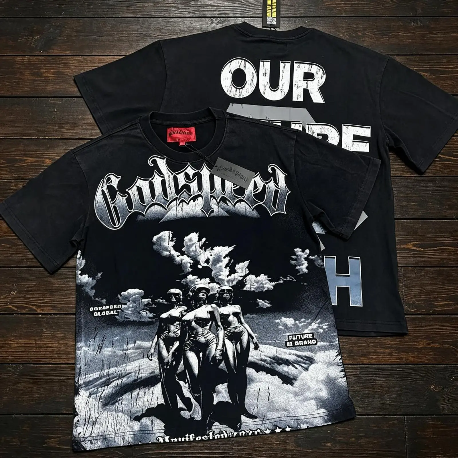 Vintage Washed Skull Graphic T Shirt Men Women Oversized Heavyweight 330G 100% Cotton Streetwear Tee Y2K Hip Hop Gothic Punk Short Sleeve Crew Neck Summer Casual Festival Back To School Unisex Top  Vintage Graphic God/speed Rock and roll