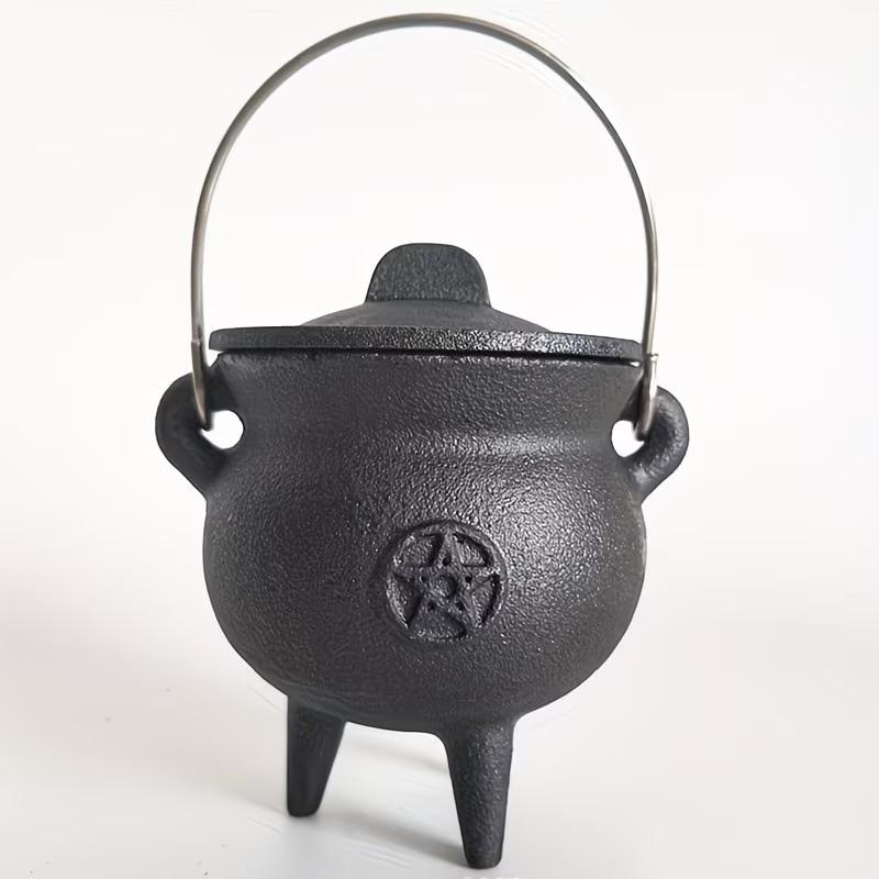 Cast Iron Witchcraft Cauldron with Lid and Carry Handle, Perfect for Spells, Halloween Decor, Incense Burning, Classic Practical Supplies