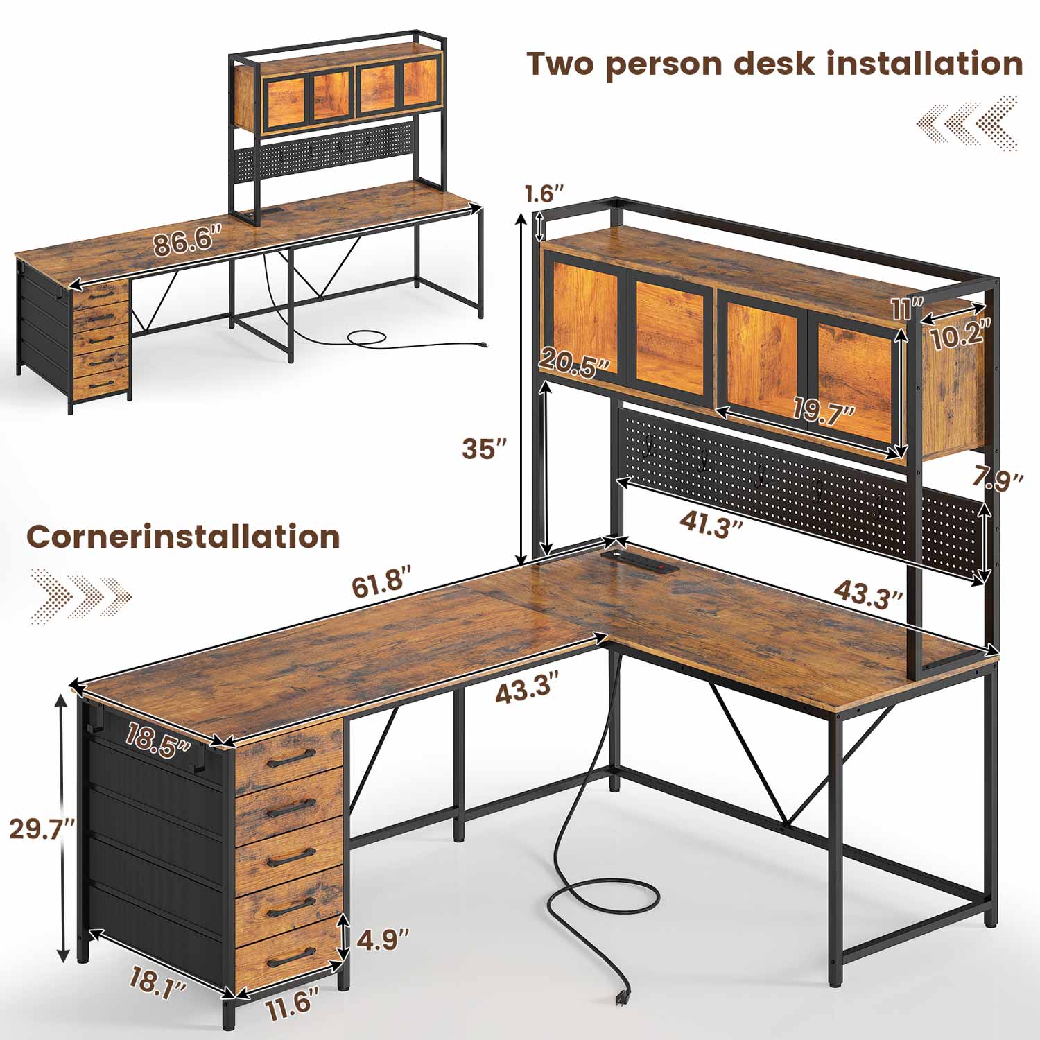 SEDETA L-Shaped Computer Desk with Storage Home Office Desk LED L-Shaped Gaming Desk with Storage