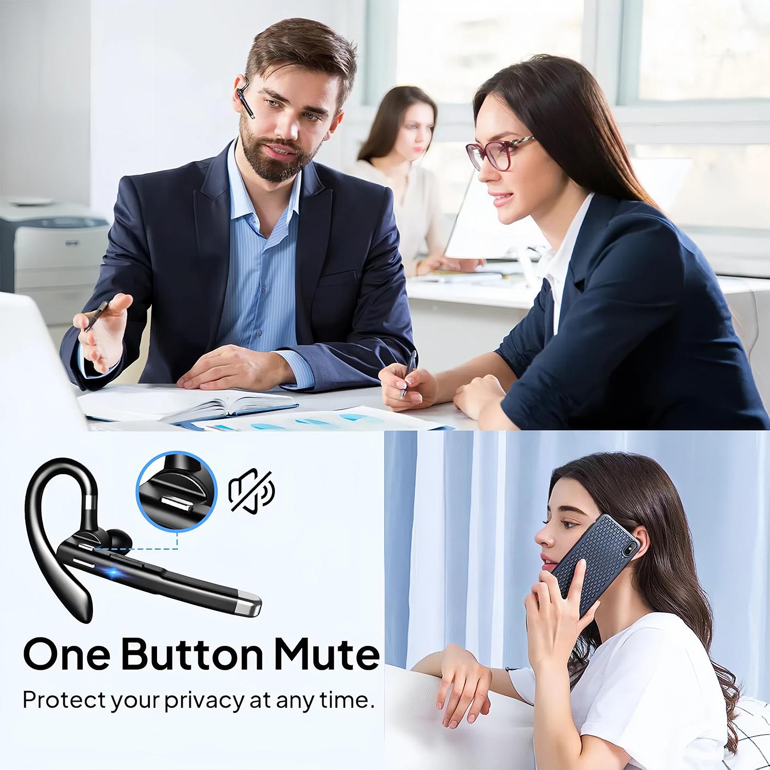 Single Ear Wireless Headset with Mic, Bluetooth Headset, 1 Count EarHook Design Earphone with Power Display Charging Case, HiFi Stereo Noise Canceling Headphone, Electronic Gift