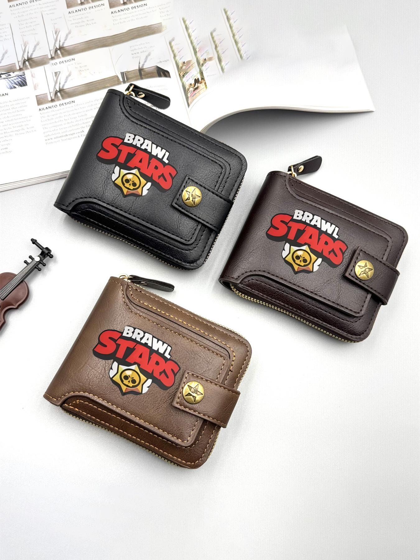 Brawl Stars Printed Black Leather Wallet for Everyday Use and Casual Outings Suitable for Gaming Enthusiasts and Fans Ideal Gift for Christmas  Birthdays  and Special Occasions with Secure Zipper and Button Closure Stylish and Durable Design Perfect for