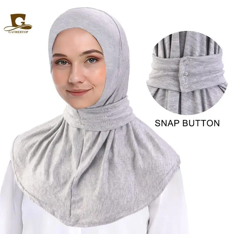Women's Viral Snap Button Full Coverage Inner Hijab Cap - Soft Stretch Neck Cover Underscarf, Breathable Adjustable One Size Head Wrap for Daily Wear (Sports Headband Accessory)