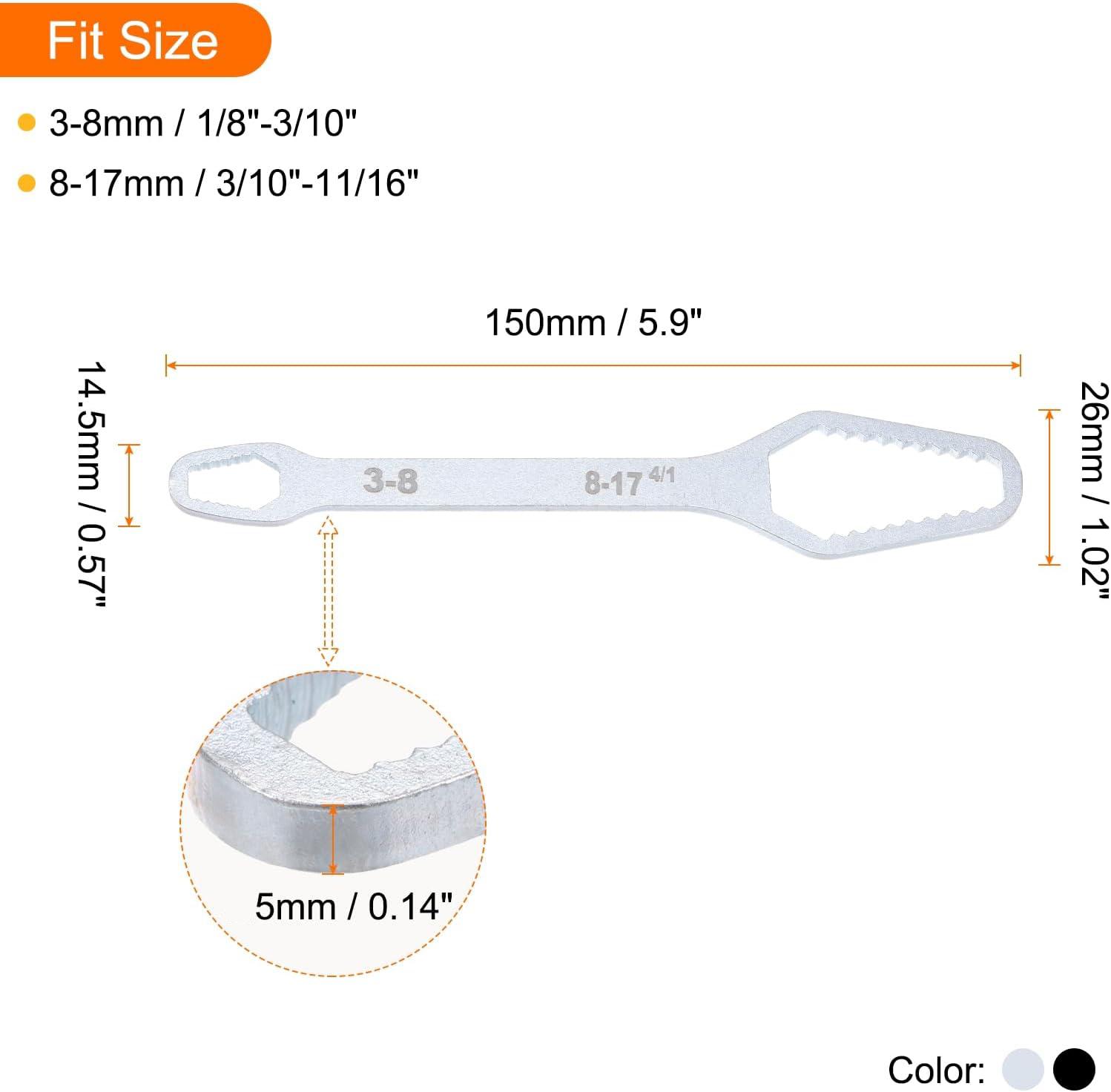 2PCS Universal Adjustable Wrench Double-ended Self-tightening Tool 3-17mm for Home Car Repair Silver & Black Galvanized Electrophoresis