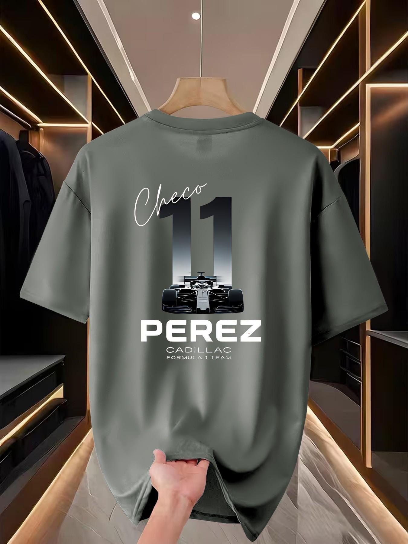 Cadillac F1 Racing Theme Print Short Sleeve, Casual Tee for Race Fans, Perfect for Watching Races, Daily Commute, Parties