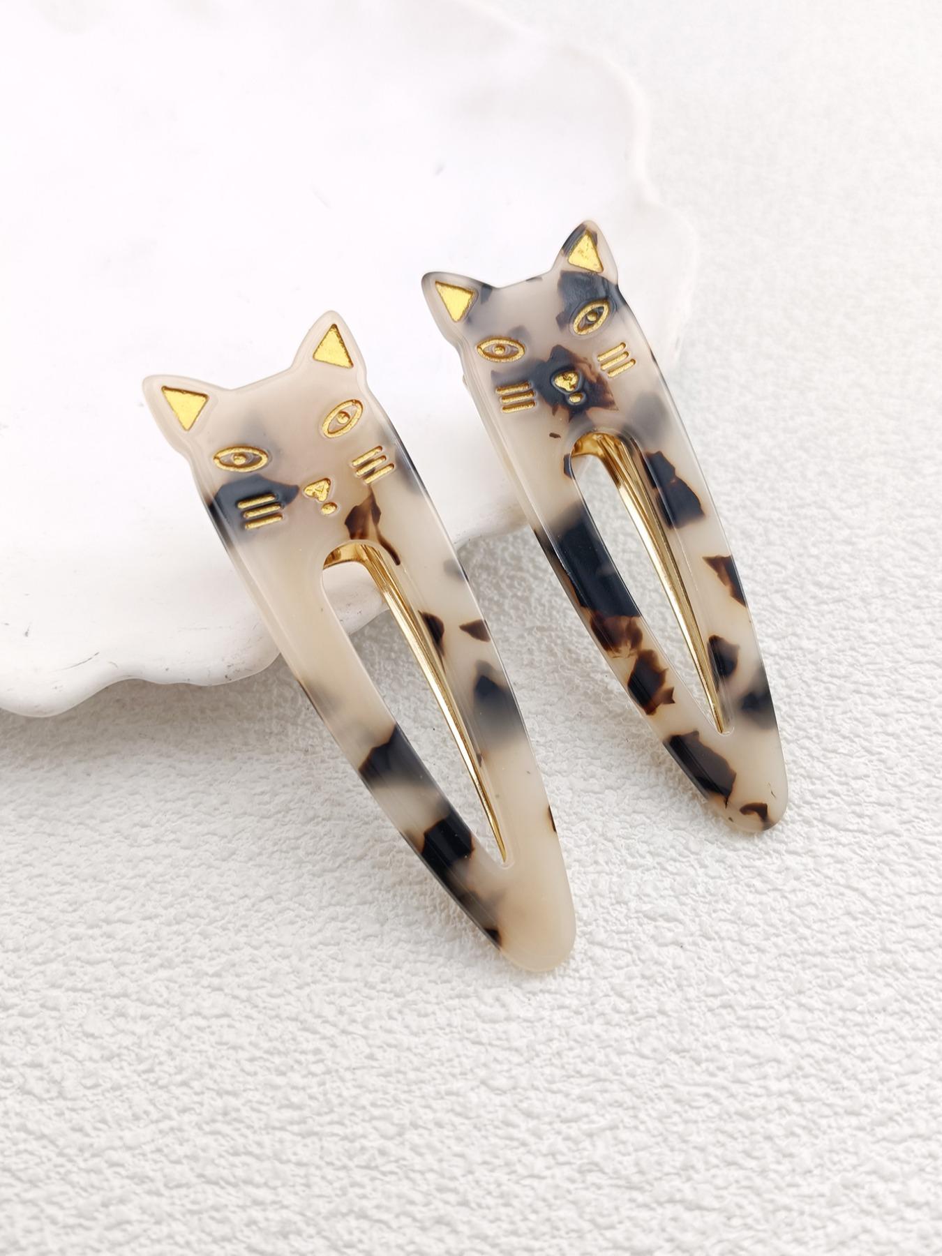 2PCS 7.3cm Cat Acetate Metal Hair Clips - Cute Cat Shape, High-Quality, Durable, Easy to Wear, Hair-Friendly for Daily Use at Work, School, or Dates