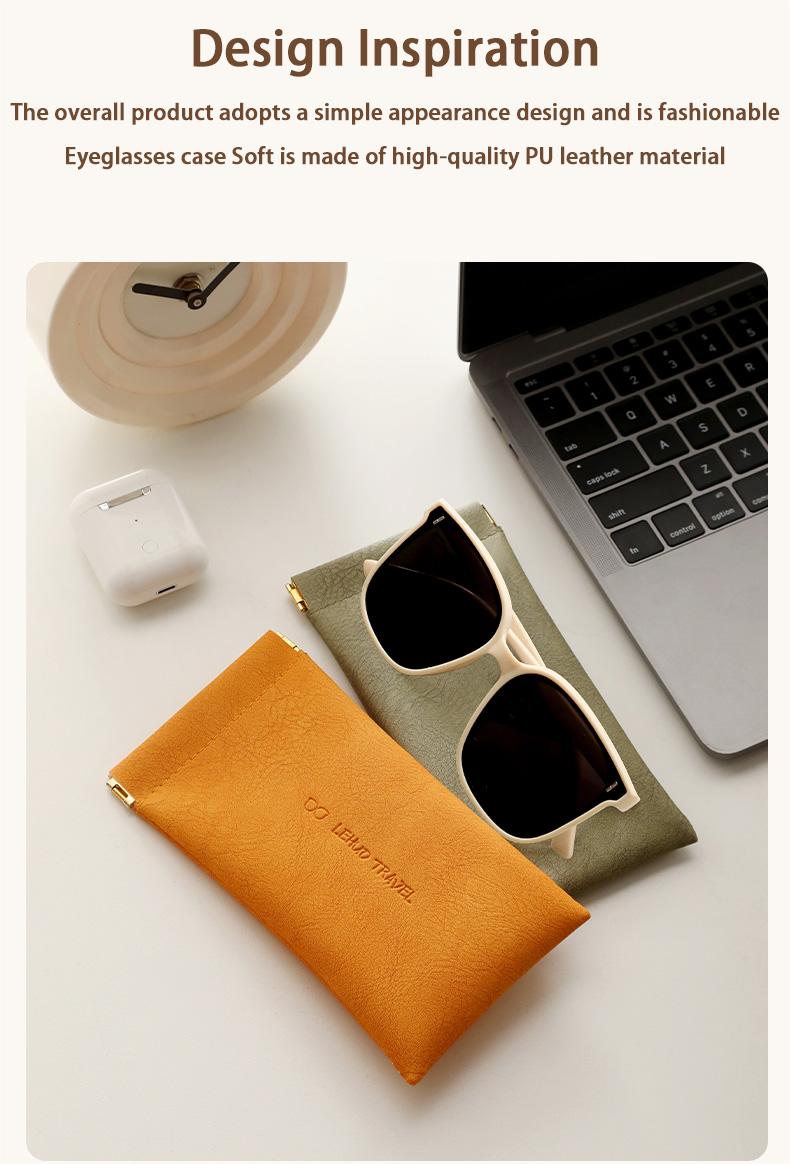 Leather Eyeglasses Cases PU Soft Sunglasses Pouch Squeeze Top Portable Glasses Cases for Men Women